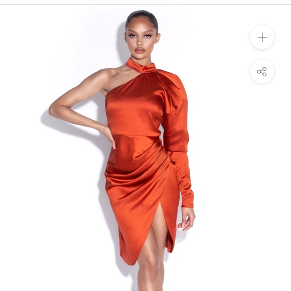 Puff Sleeve One Shoulder Satin Dress - Picture 8 of 16